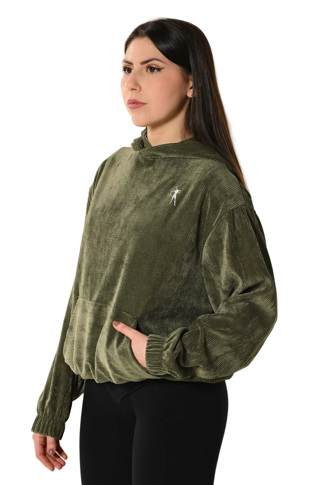 Felpa in  velluto costinato - Verde militare