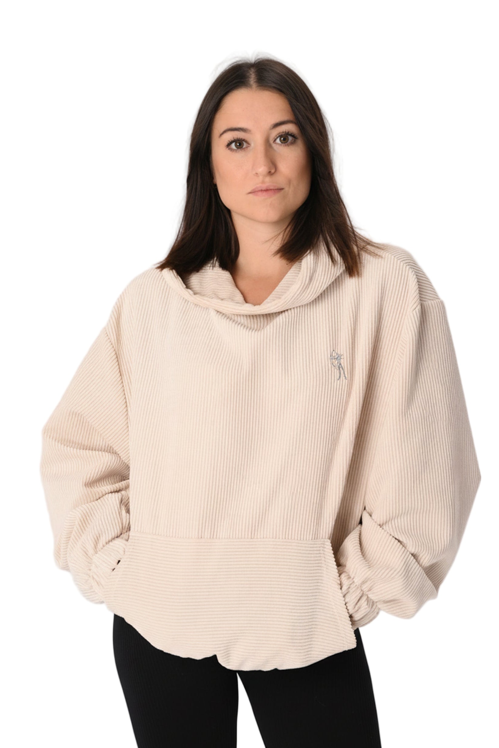 Felpa in  velluto costinato - Panna