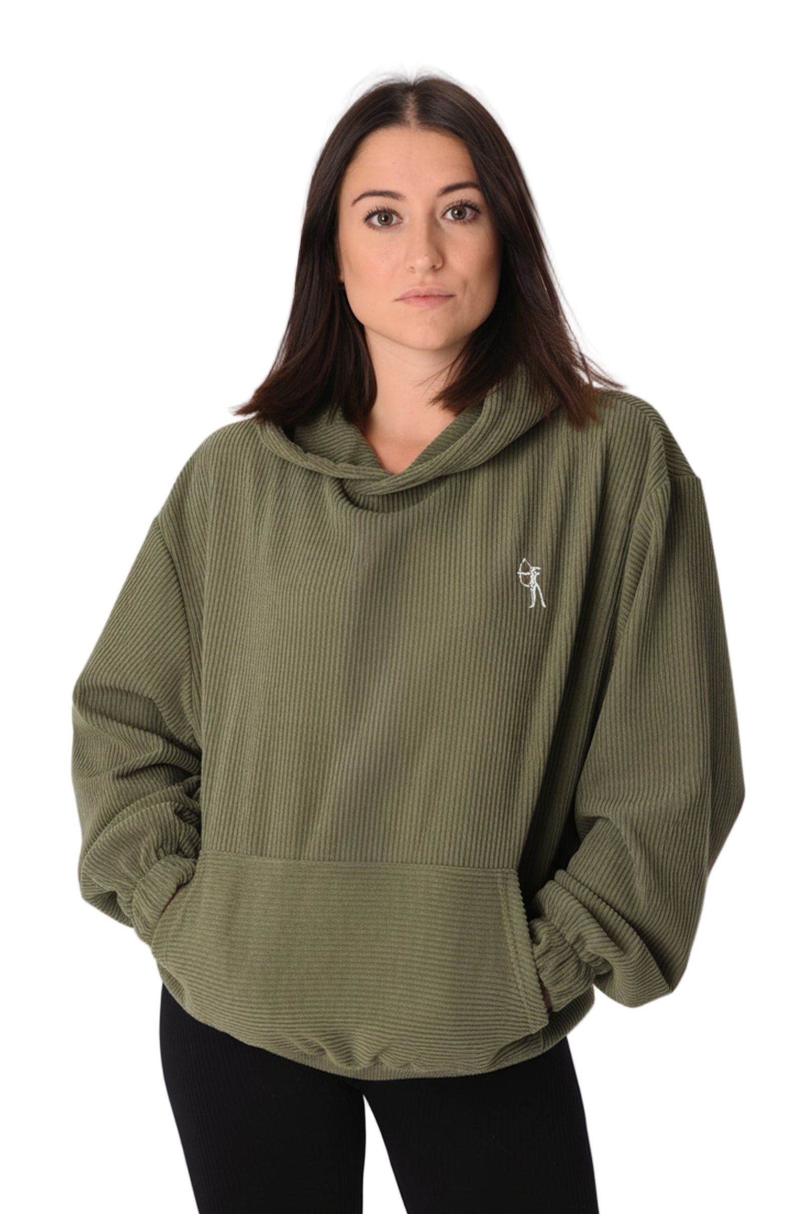 Felpa in  velluto costinato - Verde militare